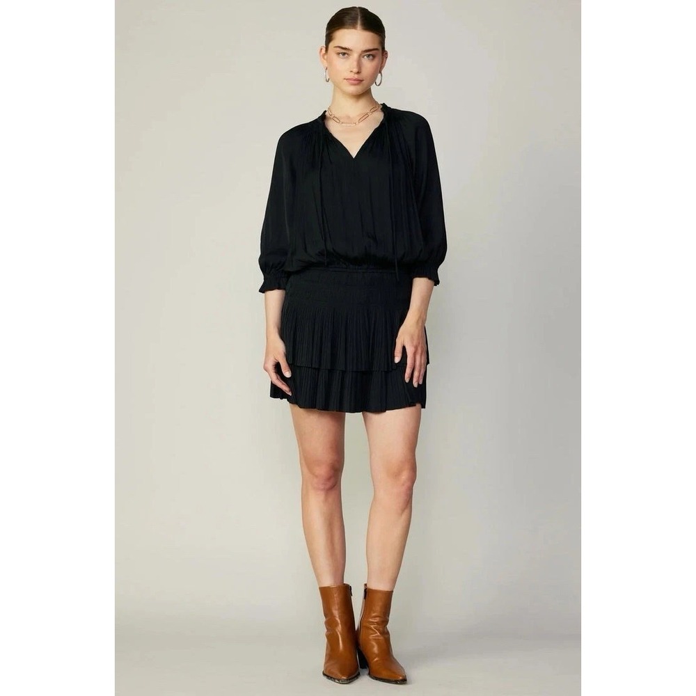 Current Air Aurelie Pleated Dress Black Size S Tiered Long Sleeve Fairy Party